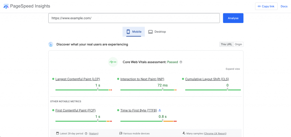 PageSpeed Insights affichant les Core Web Vitals d’un site WordPress lent