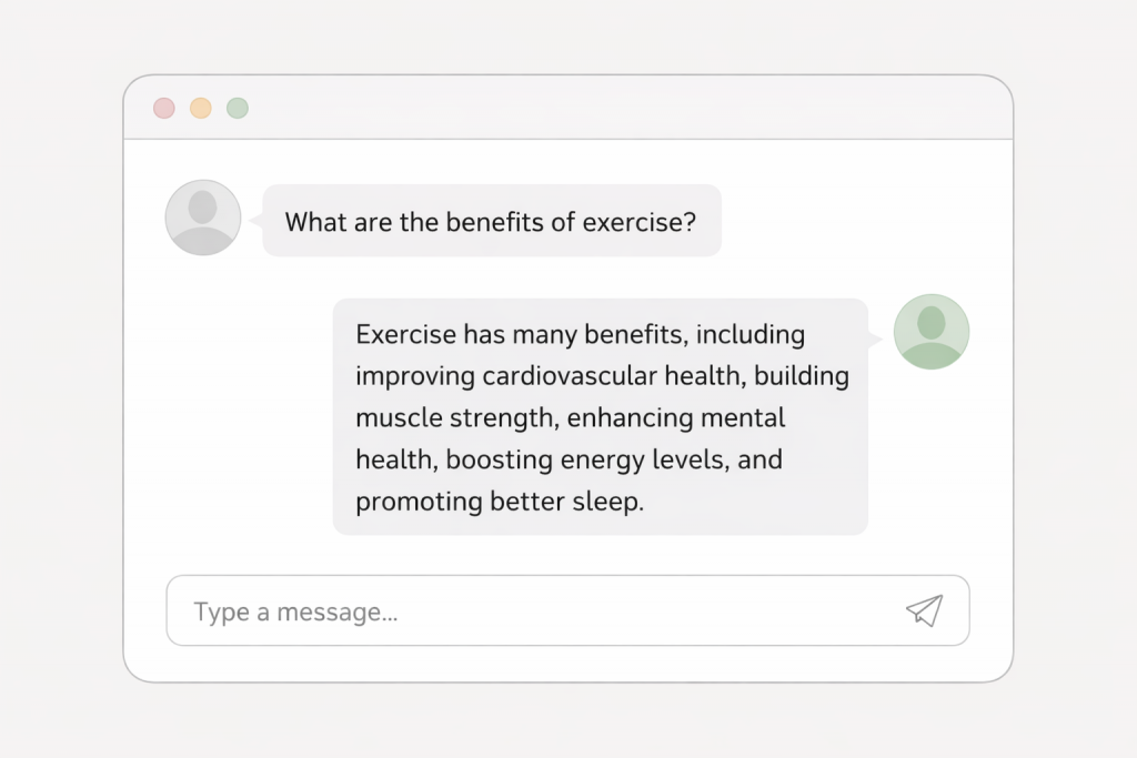 Exemple d’interface de discussion montrant une question et une réponse générée par ChatGPT