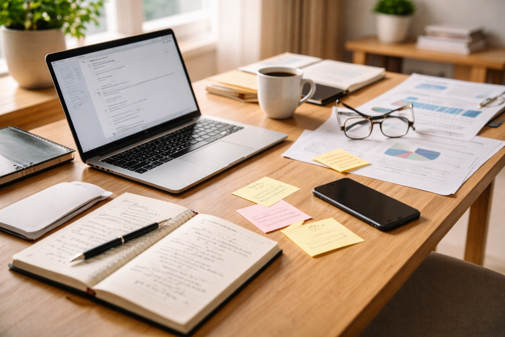 Entrepreneur gérant plusieurs tâches en même temps au bureau