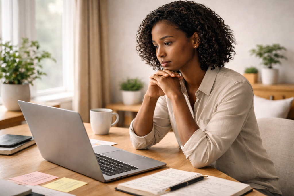 Entrepreneur prenant une décision sans automatiser son jugement avec l’IA