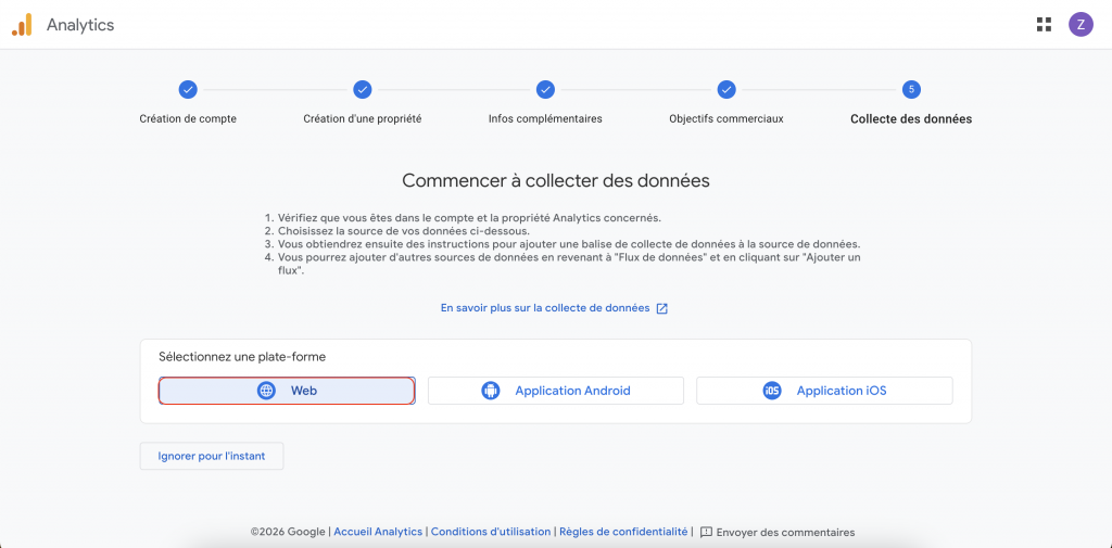 Capture d'écran illustrant comment créer un flus de données pour installer Google Analytics sur WordPress