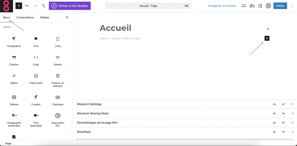 Modifier la page d'accueil wordpress avec les blocs